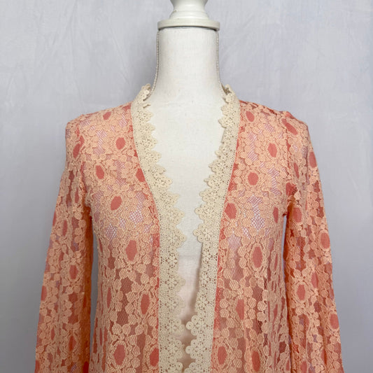 Secondhand Peach Love Floral Lace Open Front Cardigan, Size Small