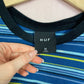 Reworked HUF Worldwide Stripe Knit Crop Tee, Size Medium