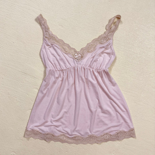 Secondhand Eberjey Lady Godiva Lace Trim Cami in Baby Pink, Size Small