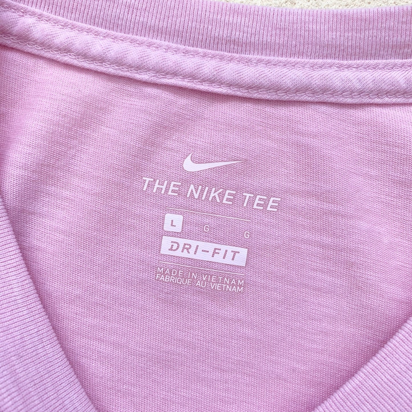 Reworked Nike Swoosh Pink Distressed Crop Tee, Size Large
