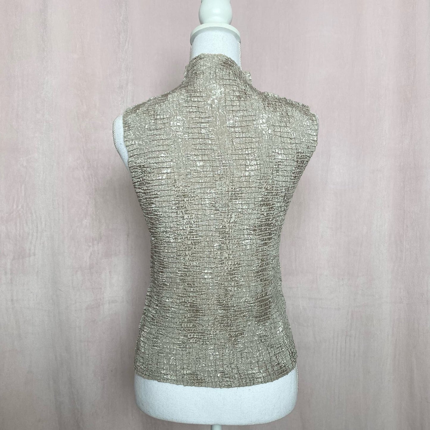 Vintage Plisse Crinkle Tank Top Sleeveless Blouse, Size Large