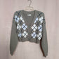 Secondhand Hollister Gray Argyle Crop Knit Cardigan, Size Small