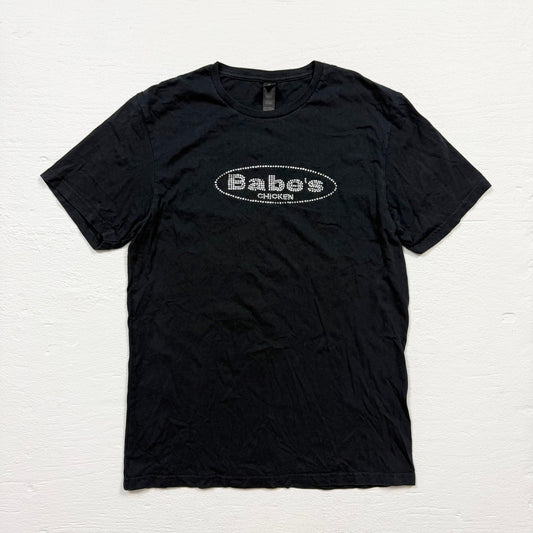 Secondhand Babe’s Chicken Rhinestone Logo Black Graphic T-Shirt, Size Medium