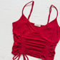 Secondhand Active USA Red Ruched Drawstring Crop Top, Size Small