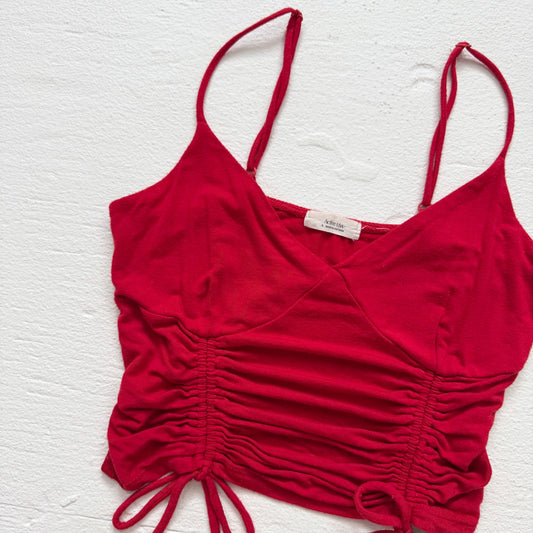 Secondhand Active USA Red Ruched Drawstring Crop Top, Size Small