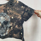 Reworked Fifth Sun Floral Skull Distressed Crop Tee, Size Medium
