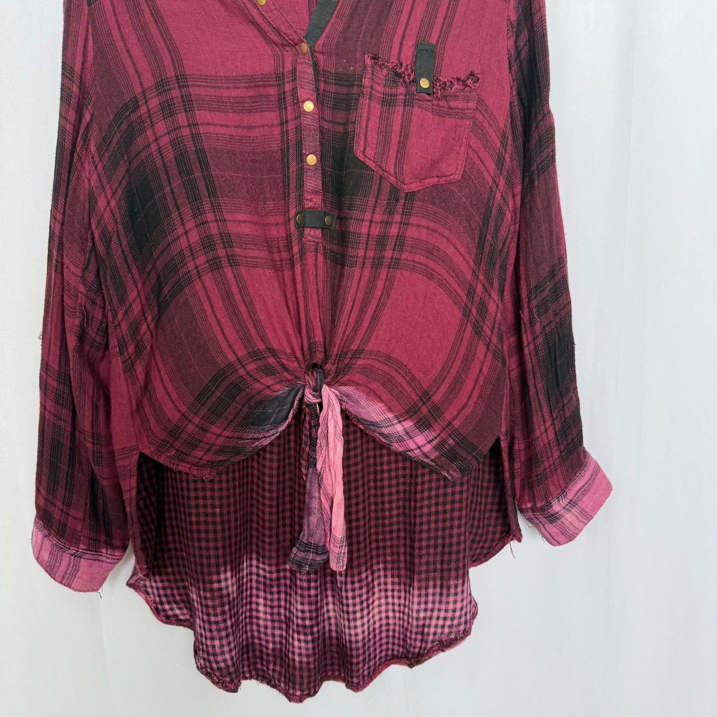 Secondhand Vintage Havana Oversized Tie Front Plaid Shirt, Size Small
