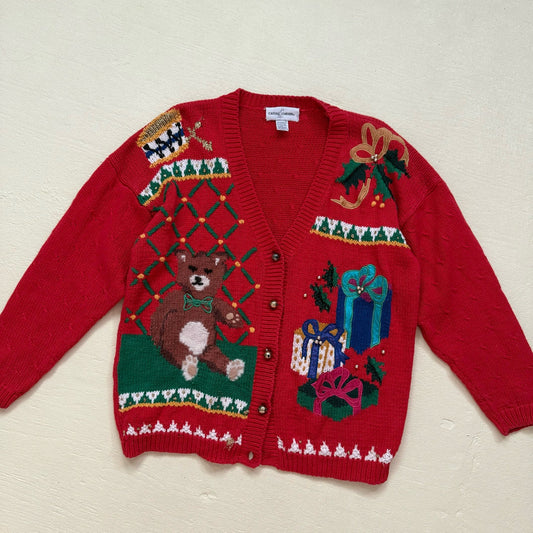 Vintage Jingle Bell Christmas Sweater Cardigan, Size Large