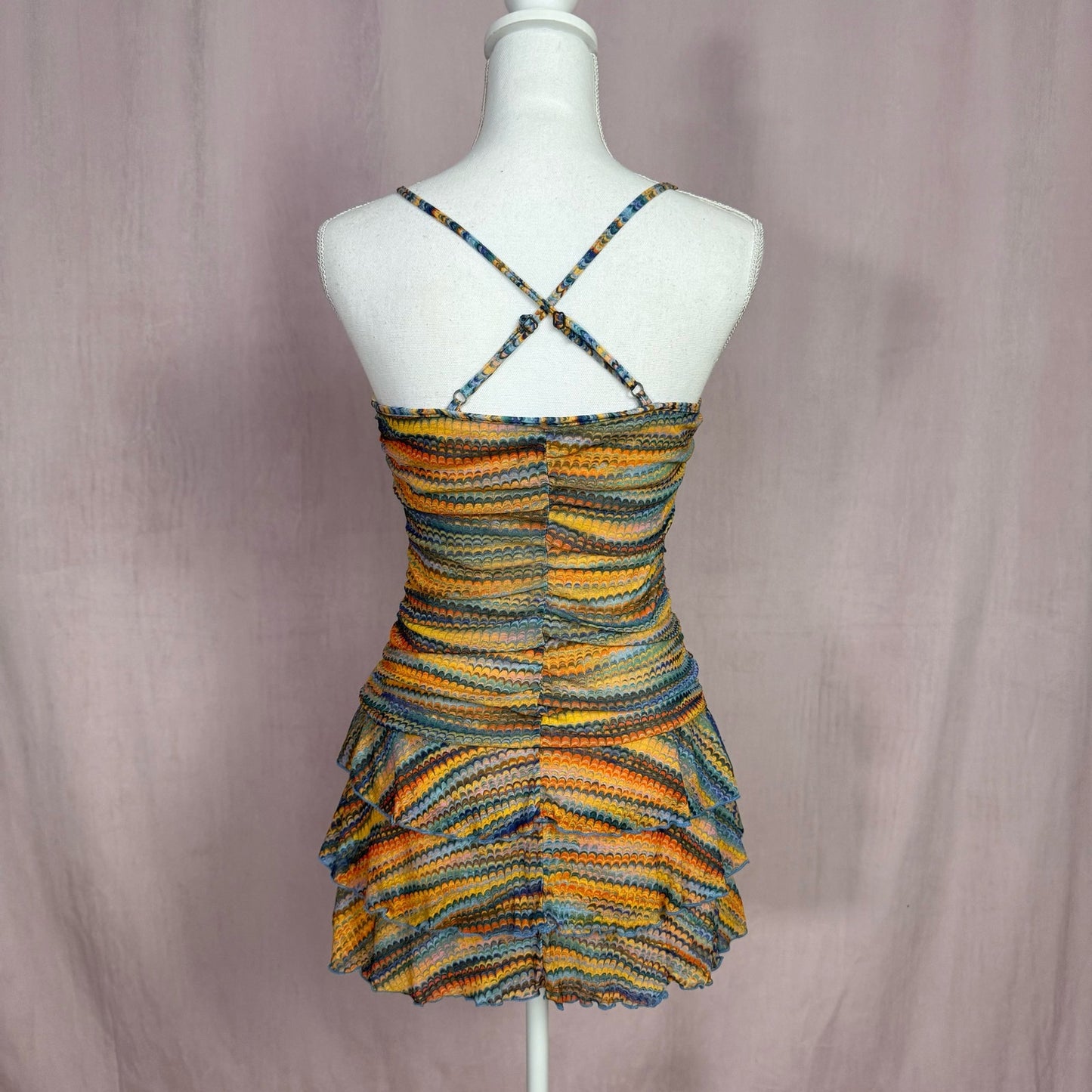 Secondhand Wild Fable Zigzag Ruched Tiered Mini Dress, Size Small