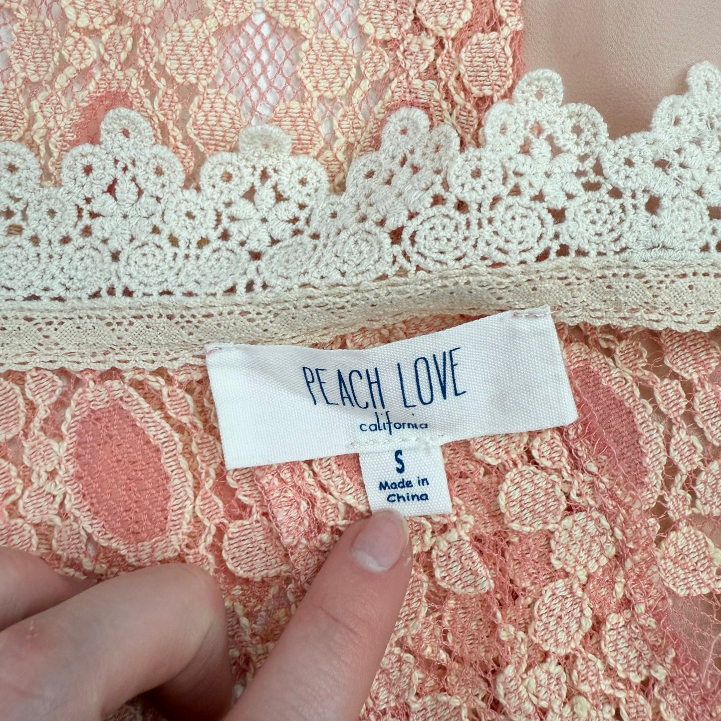 Secondhand Peach Love Floral Lace Open Front Cardigan, Size Small