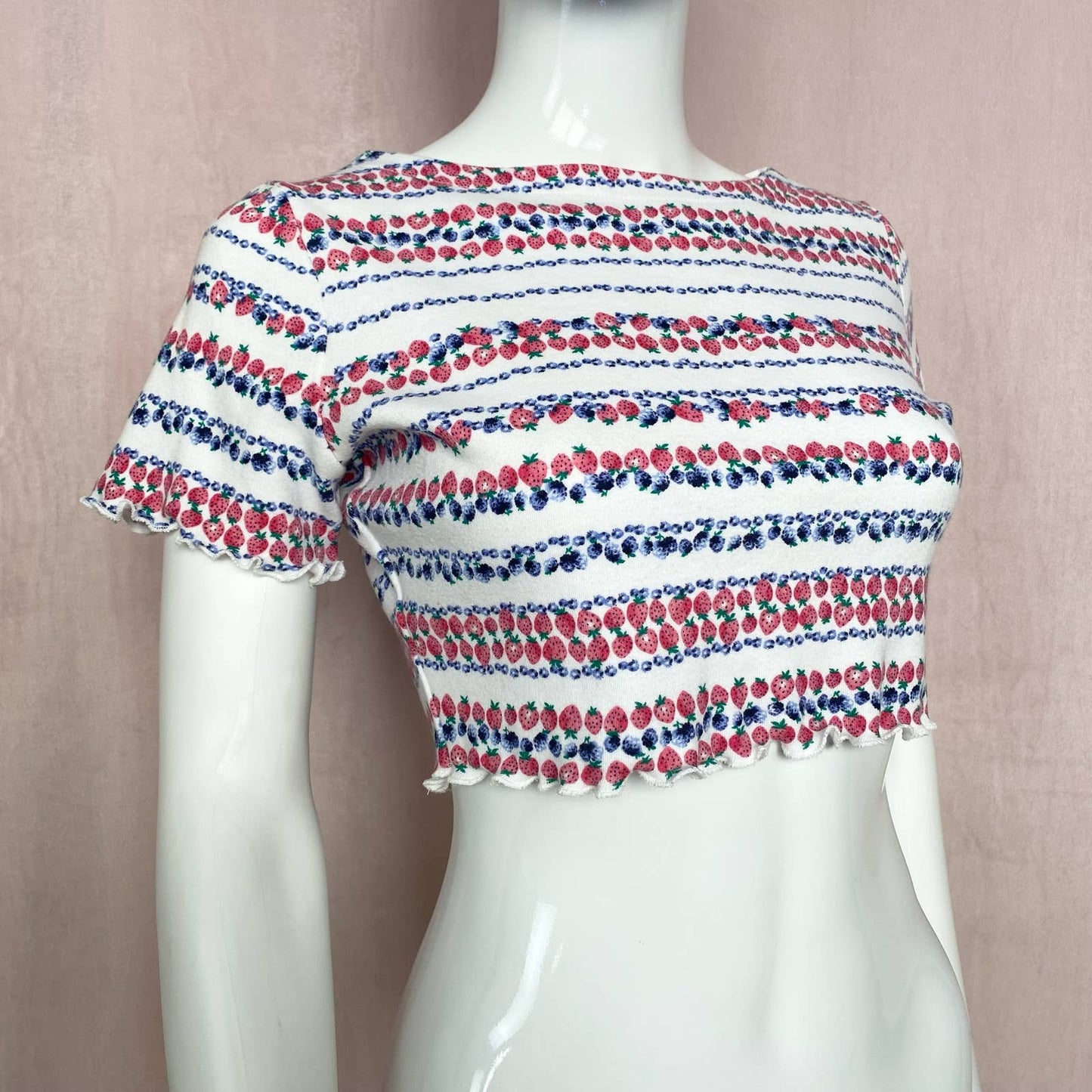 Upcycled Karen Scott Berry Print Crop Tee, Size S/M
