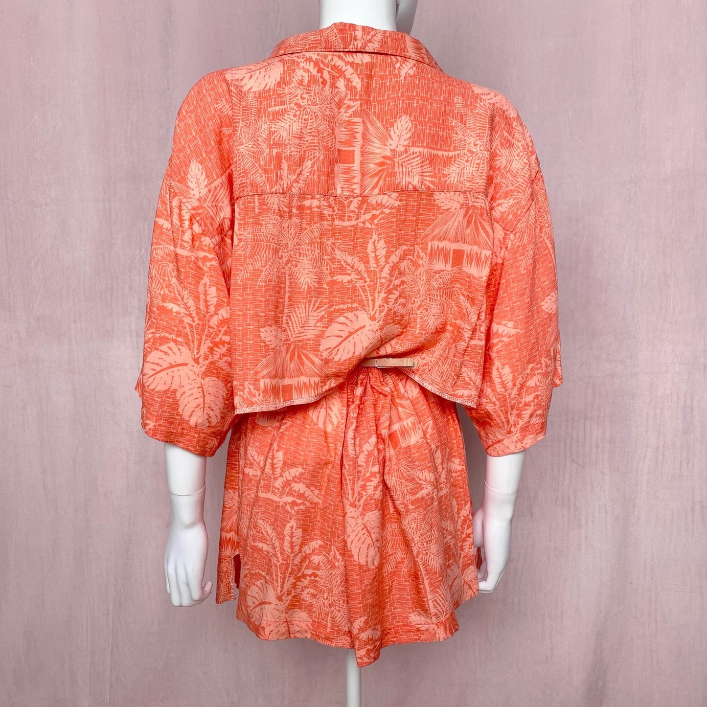 Upcycled Hawaiian Crop Button Up Shirt & Skirt Set, Size Large