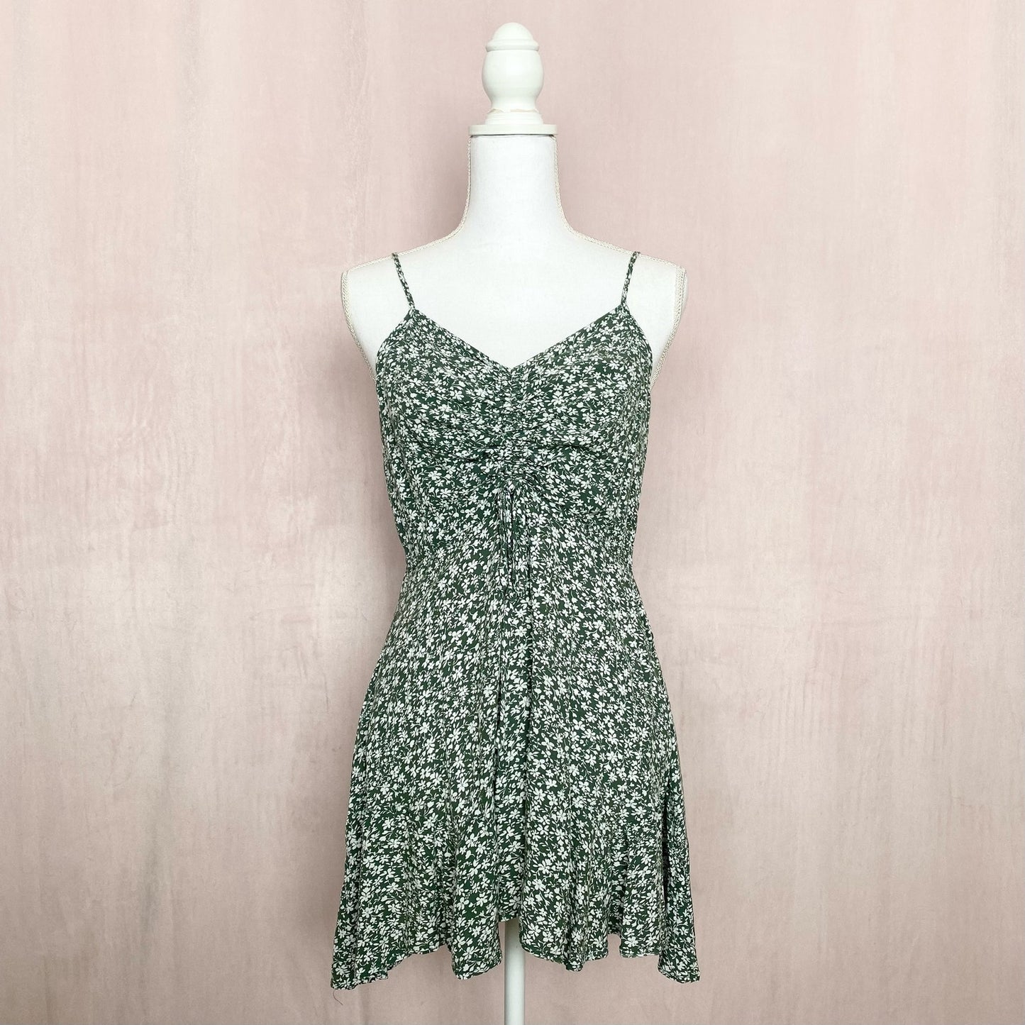 Secondhand Ditsy Floral Ruched Tie Front Mini Dress, Size Large