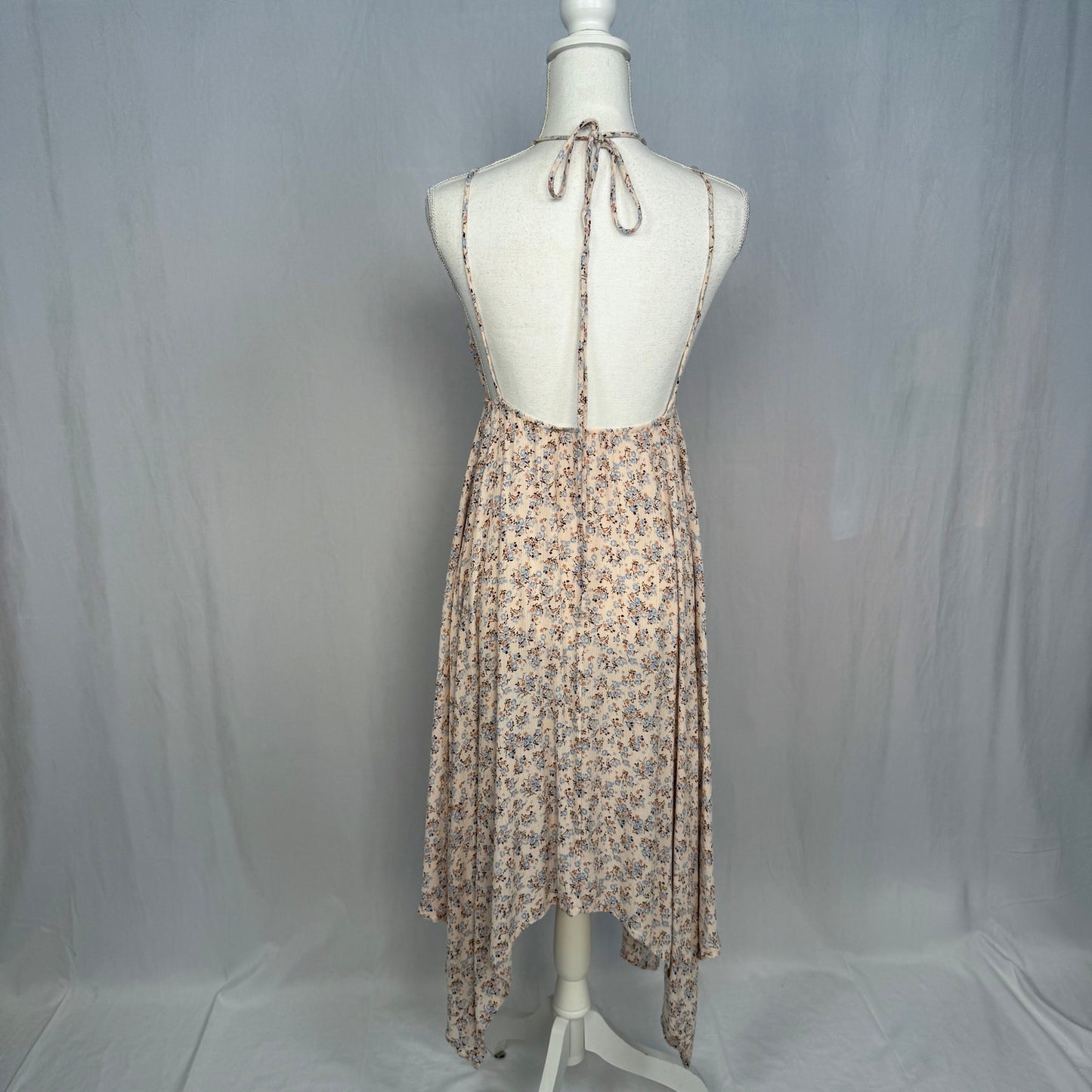 Secondhand Mahina Floral Rayon Handkerchief Hem Halter Midi Dress, Size Small
