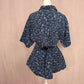 Upcycled Button Up Crop Shirt & Skirt Set, Size L/XL