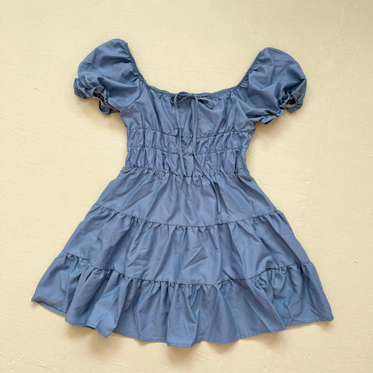 Secondhand Blue Off Shoulder Tiered Mini Babydoll Dress, Size Large