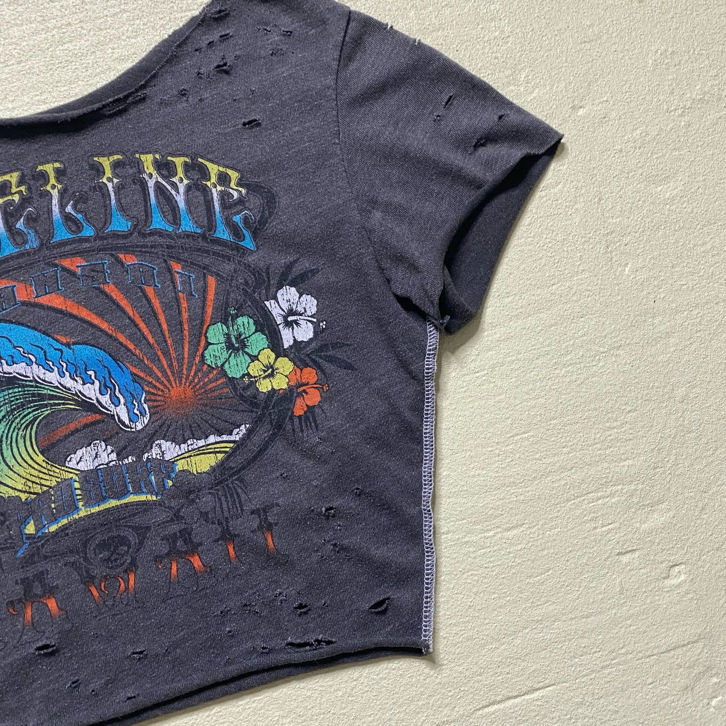 Reworked Pipeline Hawaii Distressed Crop Baby Tee, Size XS