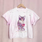Reworked Cat Wine Distressed Pink Tee, Size Medium