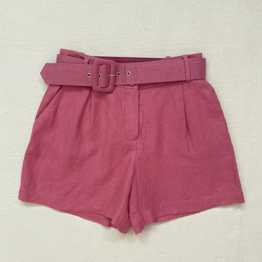 Secondhand ADL Pink Linen High Waisted Shorts With Belt, Size XS