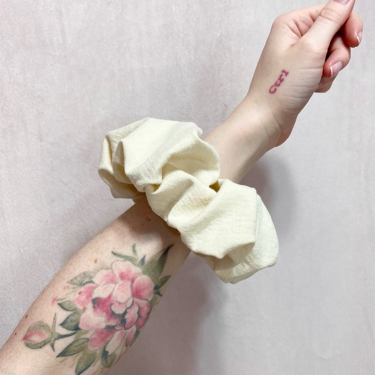 Scrap Fabric Cream Yellow Cotton Jumbo Scrunchie