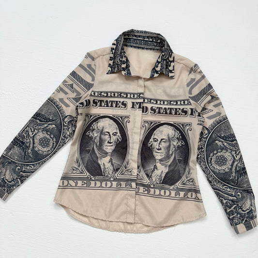 Secondhand US One Dollar Bill Button Up Blouse, Size Small