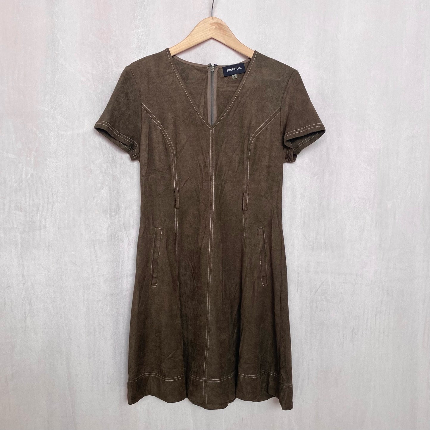 Secondhand Sugar Lips Brown Faux Suede Mini Dress, Size Medium