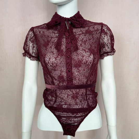 Secondhand Victoria's Secret Floral Mesh Lace Bodysuit, Size XS