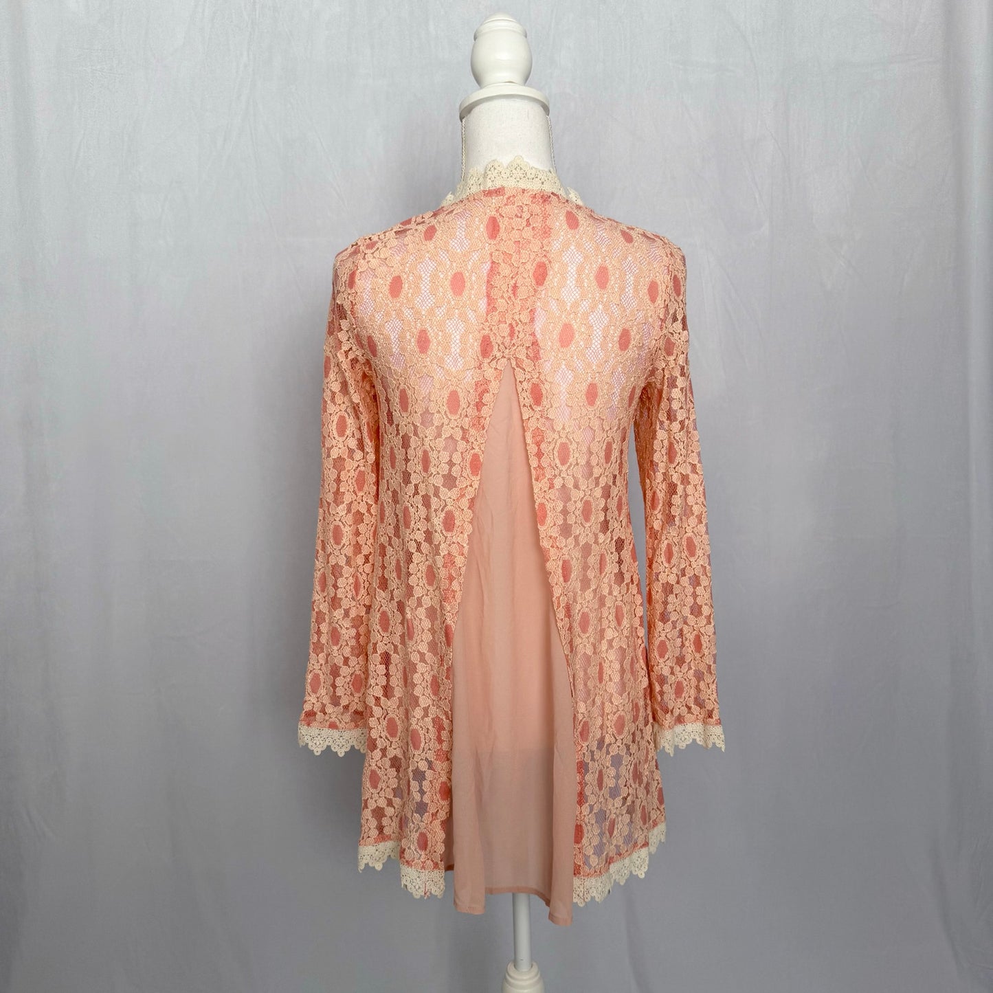 Secondhand Peach Love Floral Lace Open Front Cardigan, Size Small