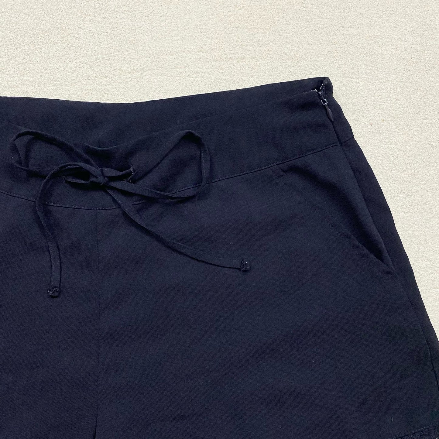 Secondhand Ellison Black Lace Trim Drawstring Shorts, Size Medium