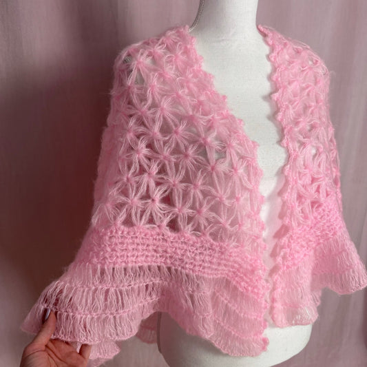 Vintage Bella Handmade Crochet Pink Shawl