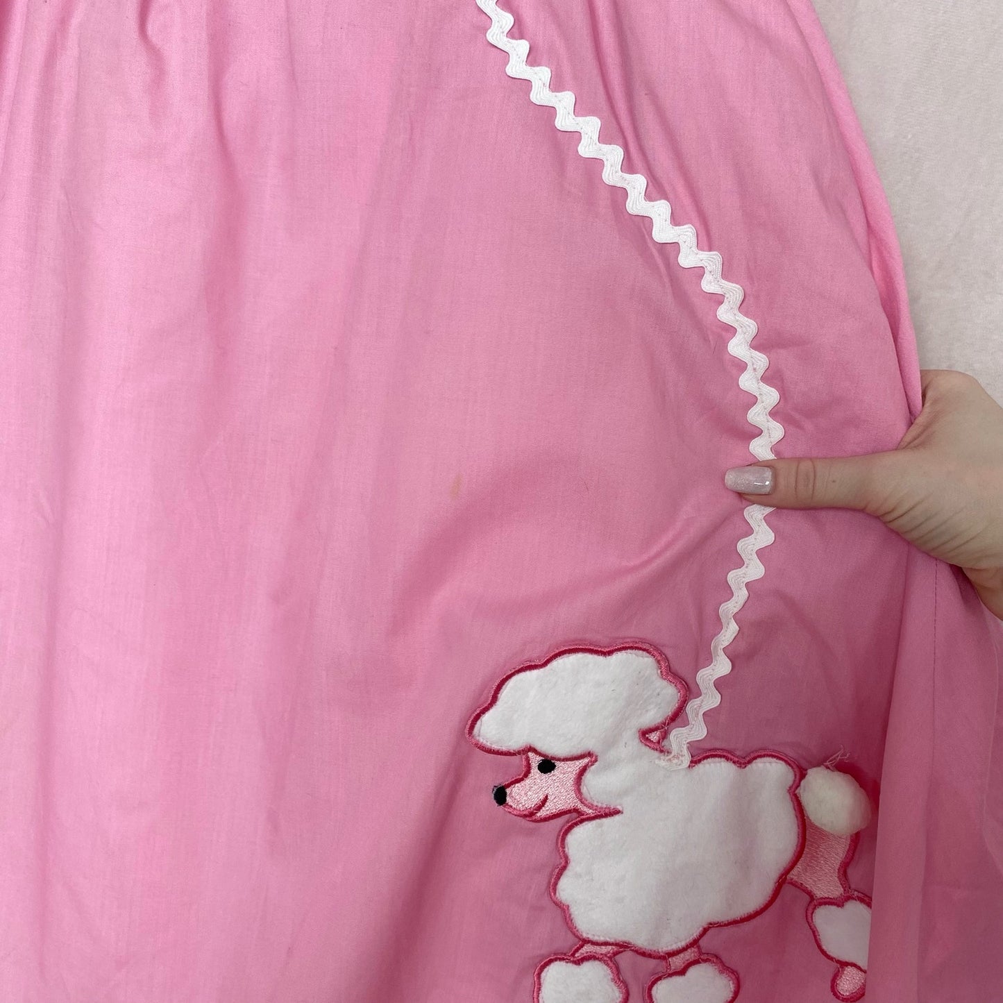 Vintage Handmade Pink Poodle Midi Skirt, Size 28"