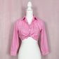 Upcycled Ralph Lauren Pink Stripe Crop Button Up Top, Size XS