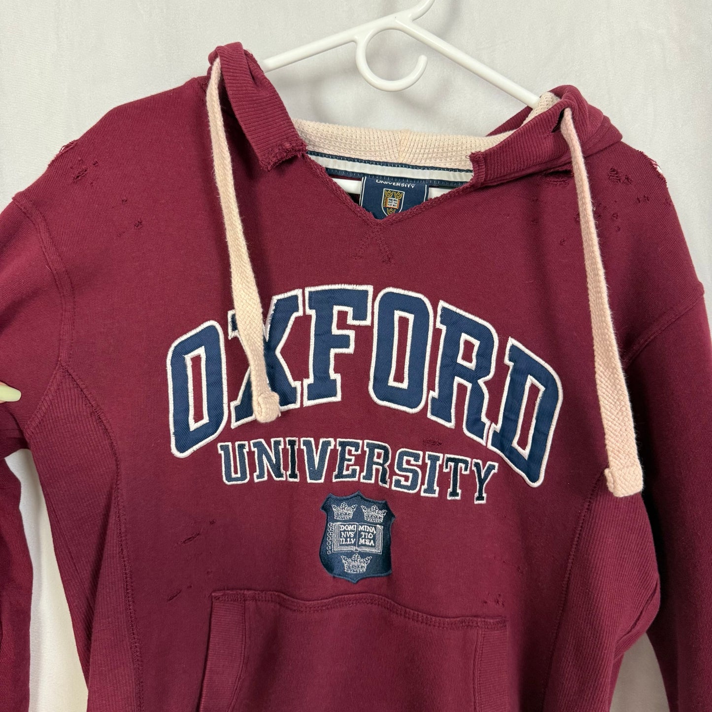 Reworked Oxford University Distressed Hoodie, Size Small