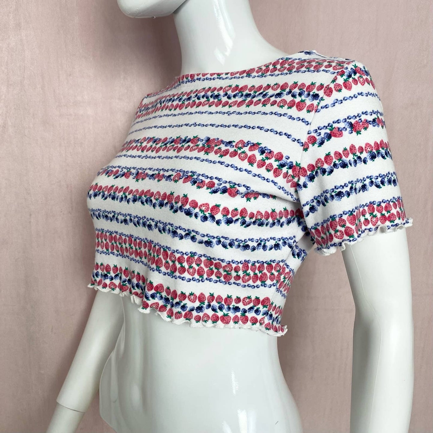 Upcycled Karen Scott Berry Print Crop Tee, Size S/M