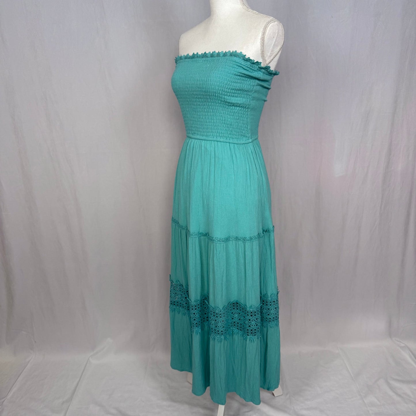 Secondhand Zesica Turquoise Strapless Smocked Boho Maxi Dress, Size Small