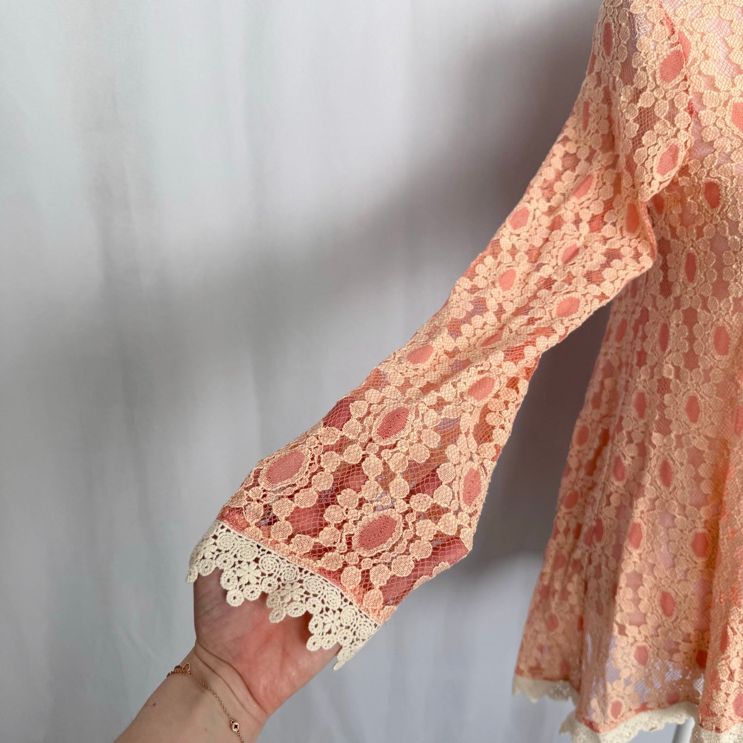 Secondhand Peach Love Floral Lace Open Front Cardigan, Size Small