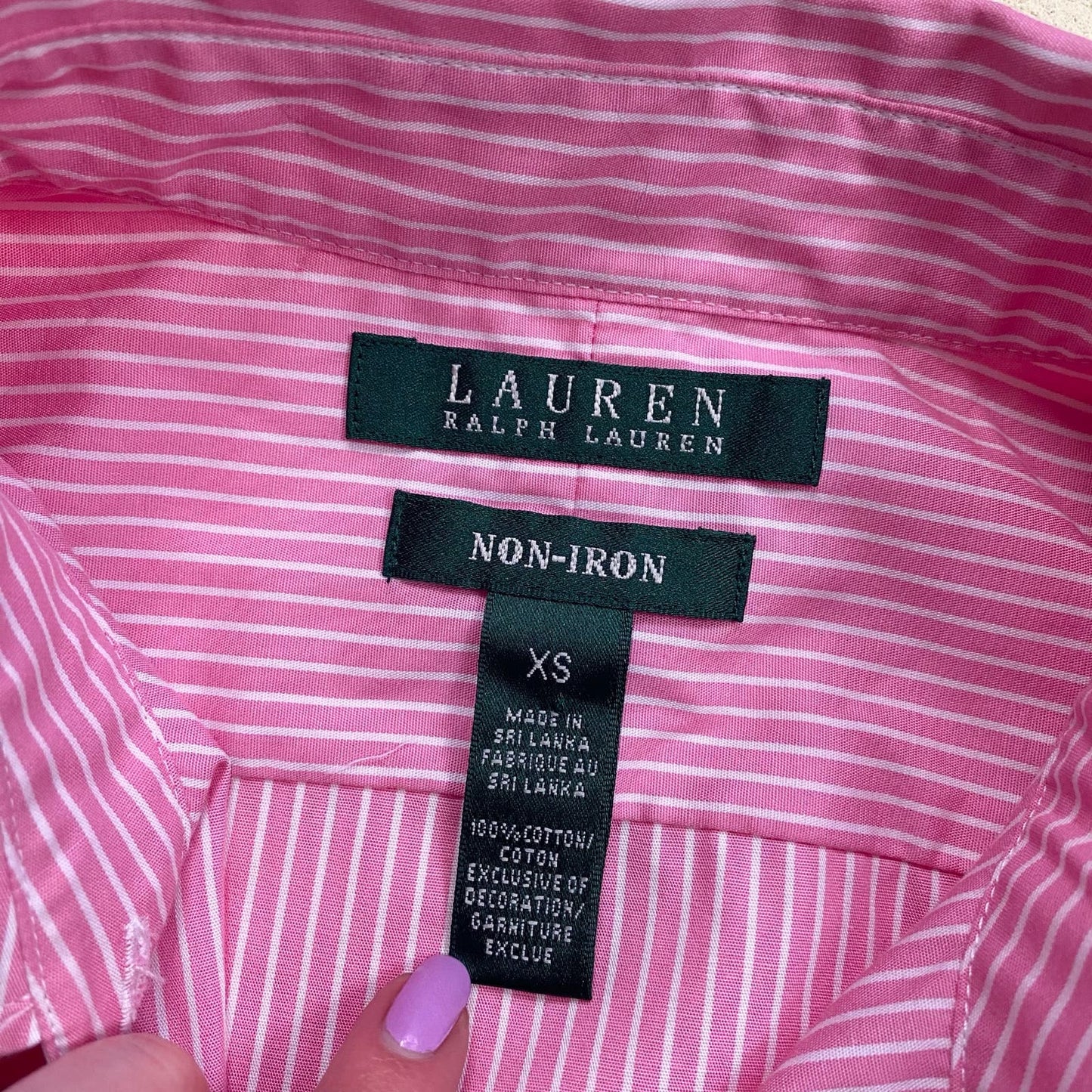 Upcycled Ralph Lauren Pink Stripe Crop Button Up Top, Size XS
