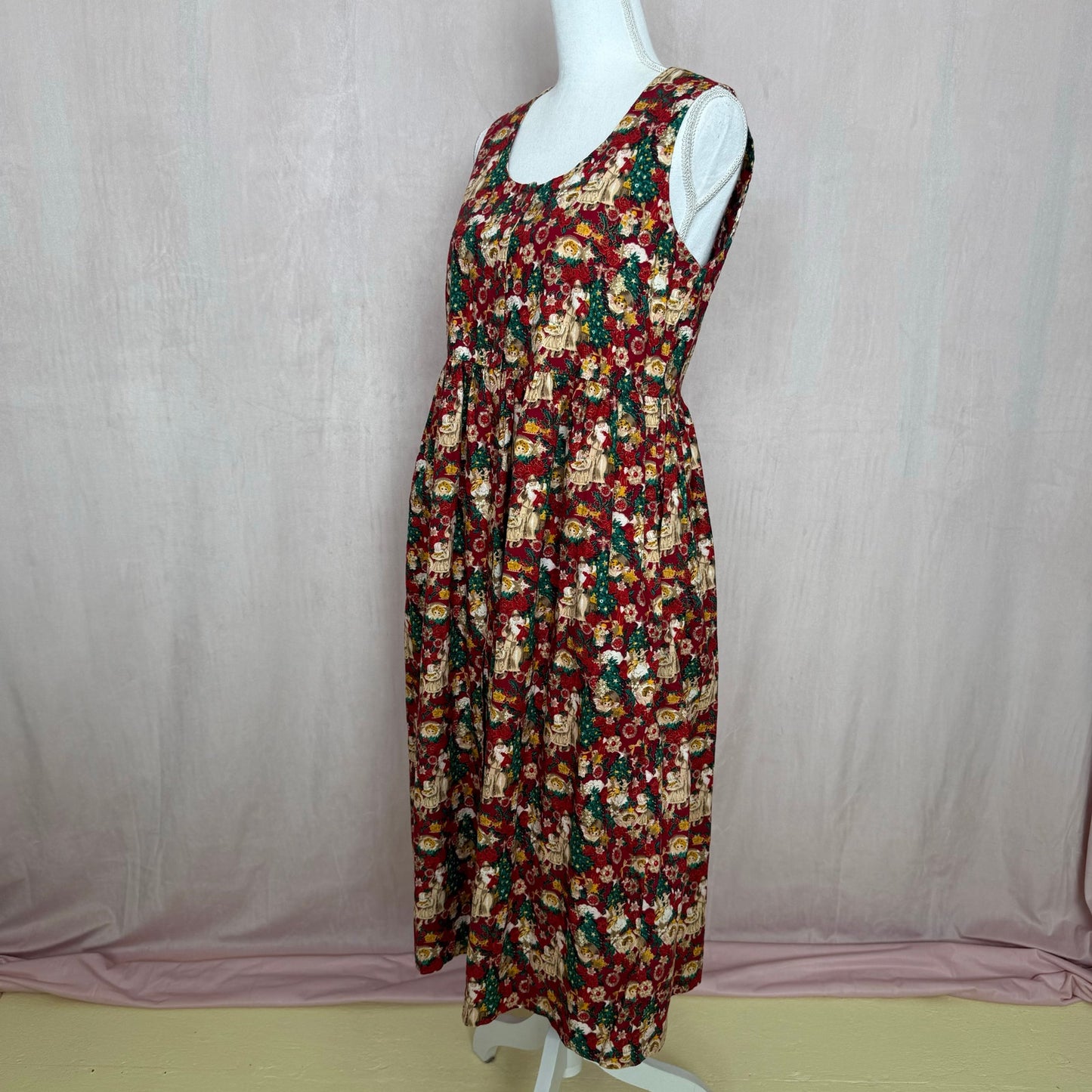 Vintage Christmas Angel Button Front Dress, Size Large