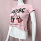 Upcycled AC/DC Graphic Asymmetrical Crop Baby Tee, Size Small