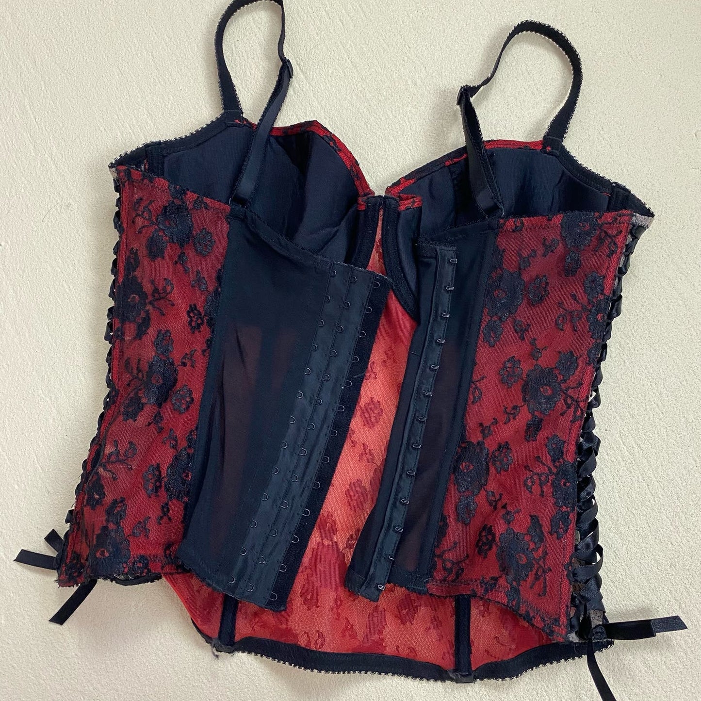 Vintage Red & Black Mesh Lace Corset Top