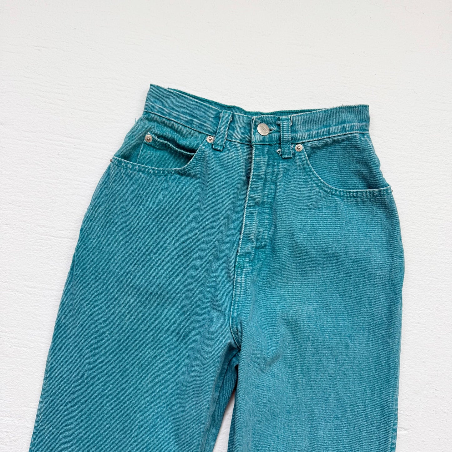 Vintage 90s Stefano Teal High-Rise Tapered Jeans, Size 23"