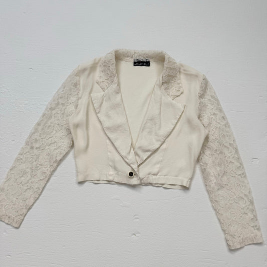 Vintage My Michelle Cream Lace Crop Blazer, Size Medium