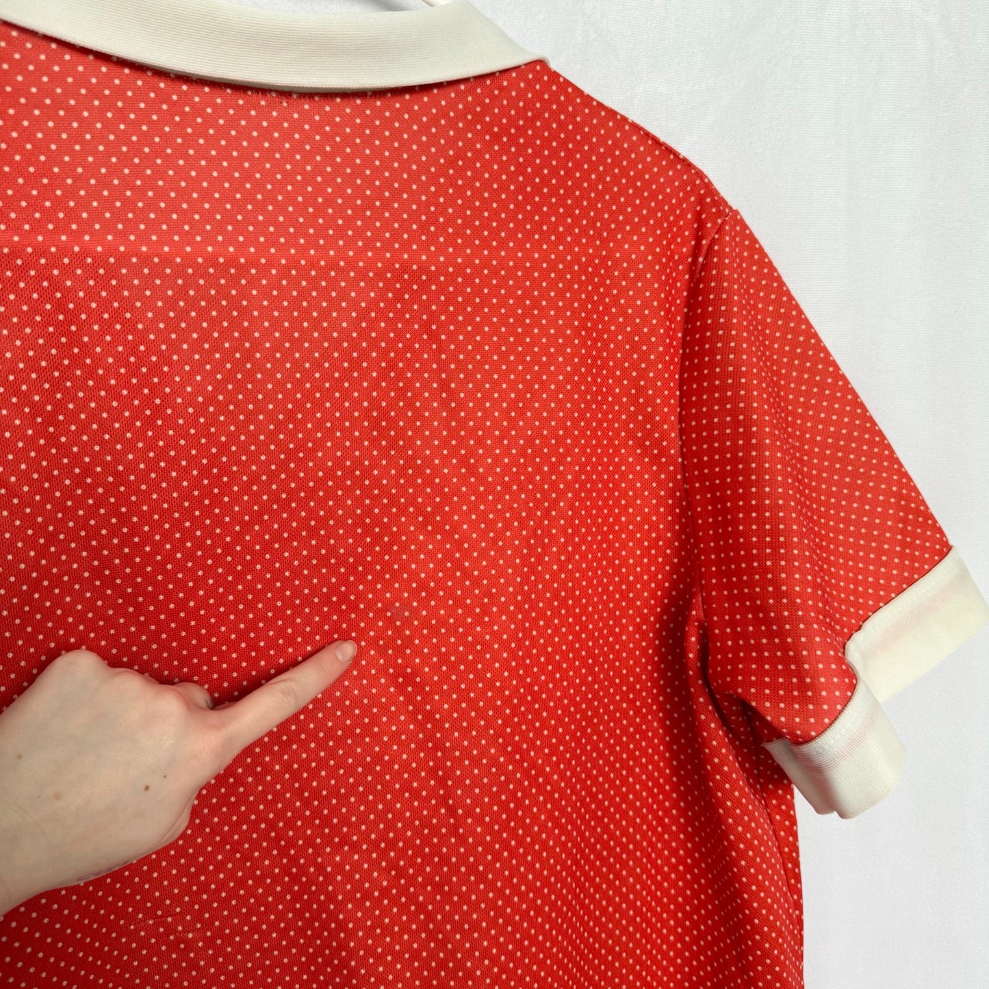 Vintage 60s Red Polka Dot Button Up Shirt, Size Large