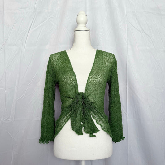 Preowned Shu-Shi Green Crochet Open Tie Front Cardigan, One Size