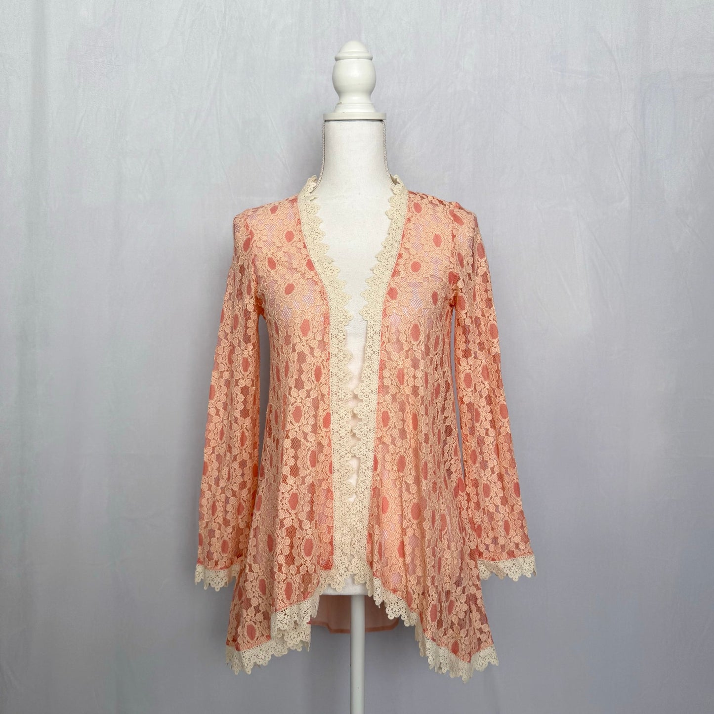 Secondhand Peach Love Floral Lace Open Front Cardigan, Size Small