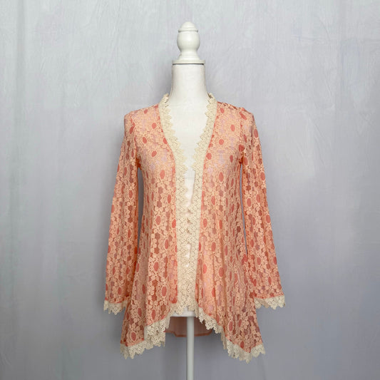 Secondhand Peach Love Floral Lace Open Front Cardigan, Size Small