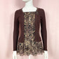 Vintage Ribbed Cardigan Leopard Print Mesh Top, Size Small