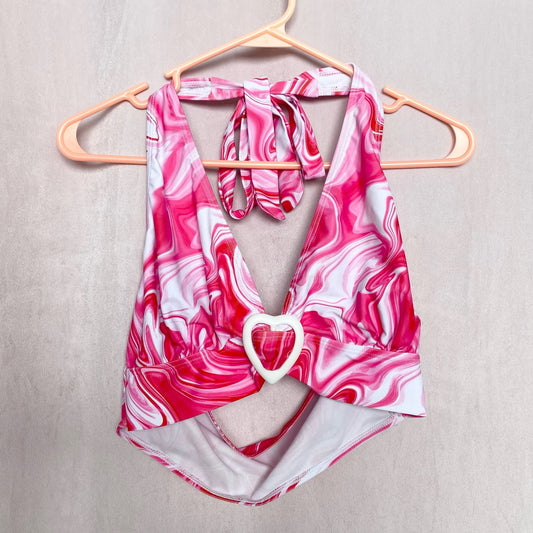 Secondhand Pink Heart Marble Swirl Bikini Top, Size 0XL