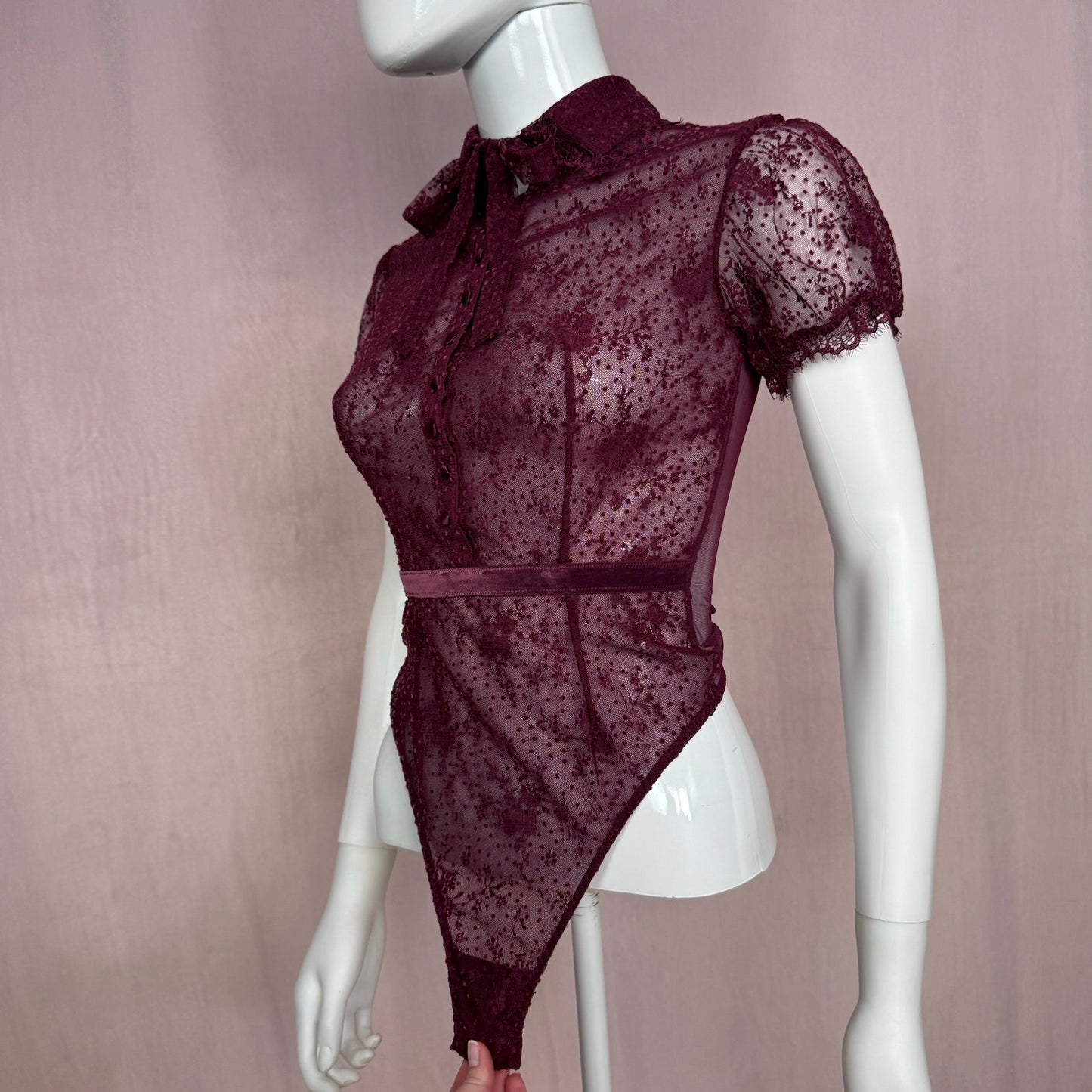 Secondhand Victoria's Secret Floral Mesh Lace Bodysuit, Size XS