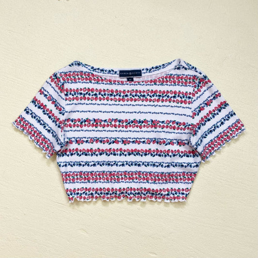 Upcycled Karen Scott Berry Print Crop Tee, Size S/M